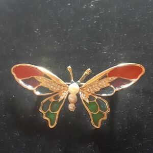 Elegant Butterfly Brooch with Gold Tone  and Green Accents